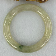 Type A Translucent Semi Icy Light Yellowish Green with Moss Green Patch Jadeite Bangle Internal Diameter 55.3mm 76.40g 12.3 by 11.6mm (Very Slight External Rough) - Huangs Jadeite and Jewelry Pte Ltd