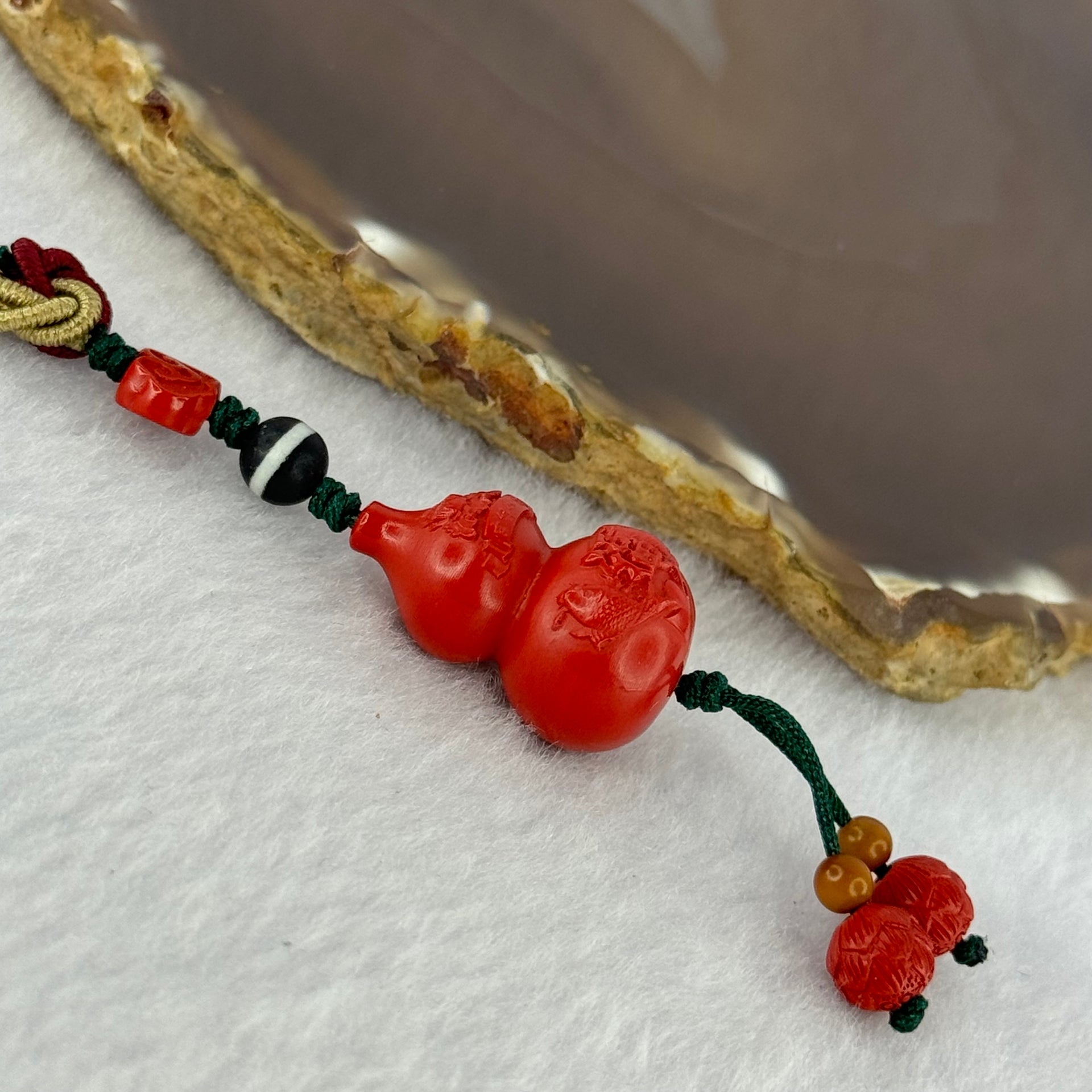 Natural Red Cinnabar Hulu Handphone Charm 11.60g 24.6 by 15.8mm - Huangs Jadeite and Jewelry Pte Ltd