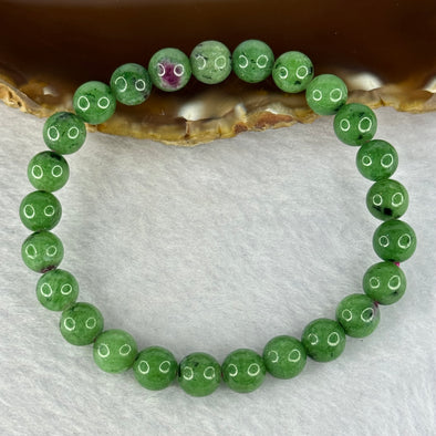 Natural Emerald And Ruby Zoisite Beads Bracelet 18.38g 16cm 7.8mm 25 Beads - Huangs Jadeite and Jewelry Pte Ltd