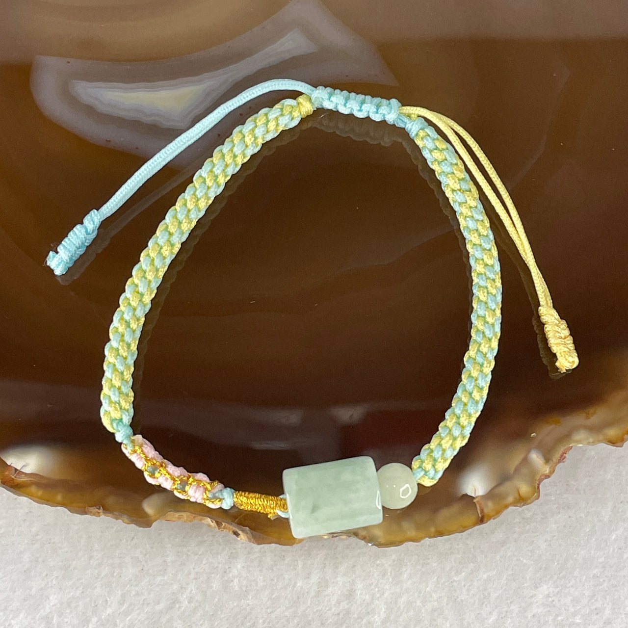 Natural Type A Light Blueish Green Jadeite Lulutong 11.7x8.8mm Bracelet | Adjustable 14-18cm Minimalist Barrel Bead Career & Wealth Talisman (3.53g)