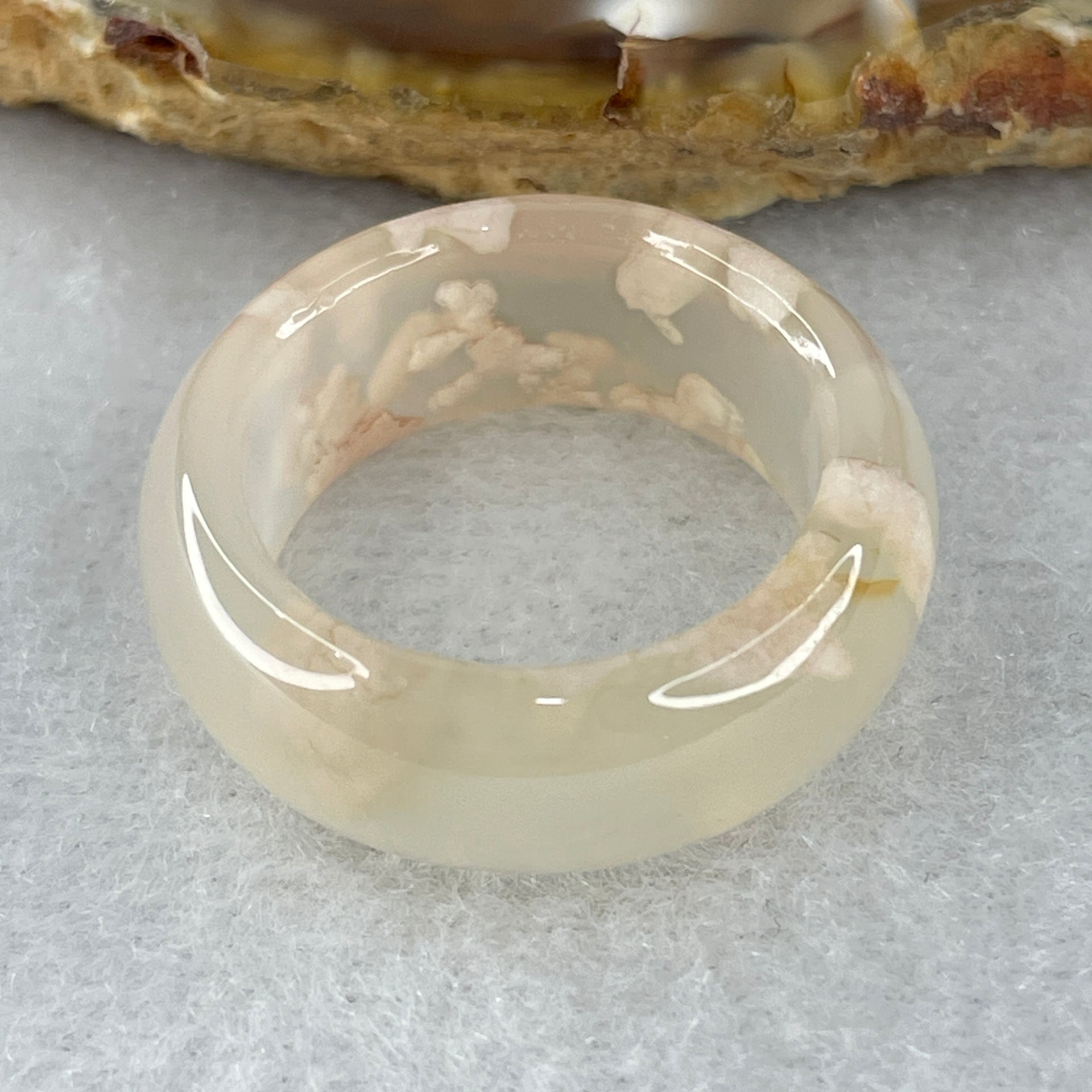 Natural Pinkish Flower Agate Ring 5.52g 9.5 by 4.0mm US 9.2 HK 20.5 - Huangs Jadeite and Jewelry Pte Ltd