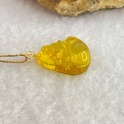 18K Yellow Gold Natural Cognac Amber Milo Buddha Pendent in S925 Sliver Gold Color Necklace 2.05g 18.6 by 17.1 by 5.9mm - Huangs Jadeite and Jewelry Pte Ltd