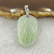 Type A Light Green Jadeite Leaf Pendant with S925 Sliver Clasps 4.31g 30.4 by 17.7 by 4.0mm - Huangs Jadeite and Jewelry Pte Ltd