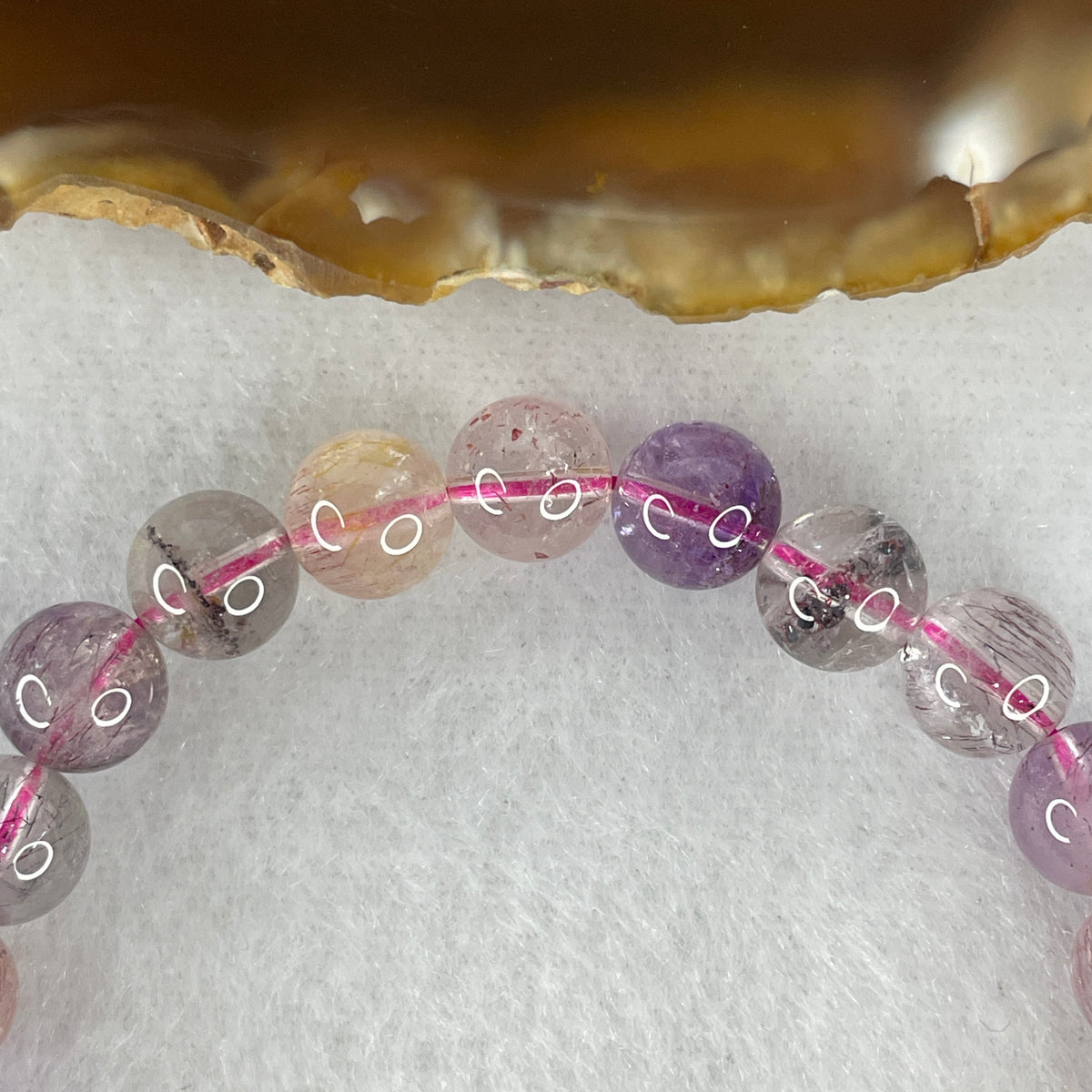 Certified Above Average Grade Natural Super 7 Crystal Beads Bracelet | 7.9mm Sacred 7-Mineral Synergy Power (17.52g | 17cm Wrist Sizing | 26 Beads)