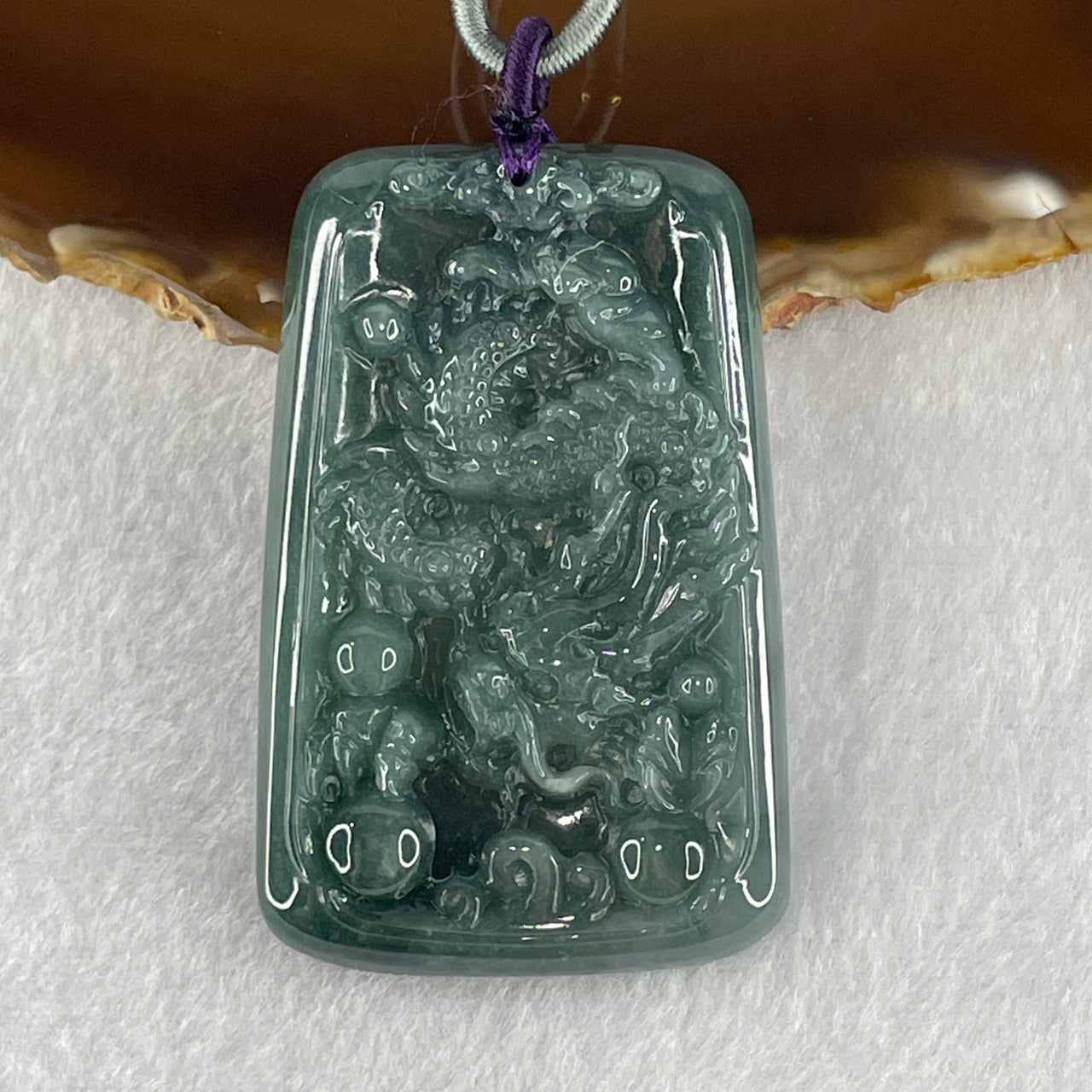 Type A Blueish Green Jadeite Dragon Pendant 47.61g 61.6 by 39.8 by 8.1mm