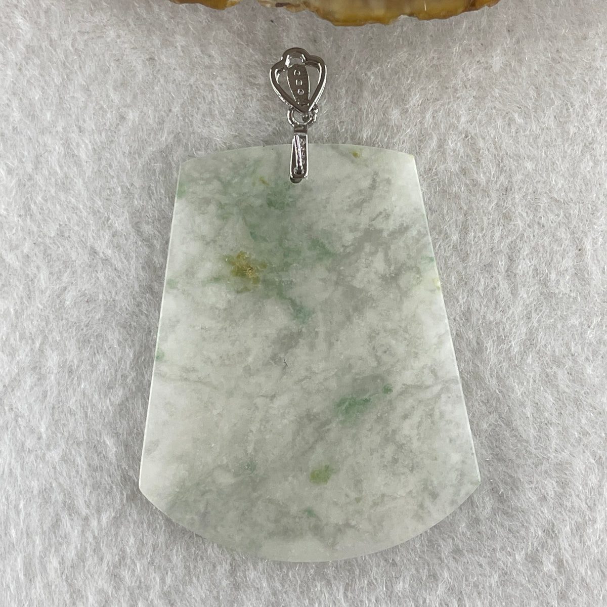 Natural Type A Semi-Icy White & Green Piao Hua Jadeite Wu Shi Pai Pendant in S925 Silver | Peace Plaque Talisman (10.79g | 43.8 x 35.7 x 2.5mm) - Huangs Jadeite and Jewelry Pte Ltd