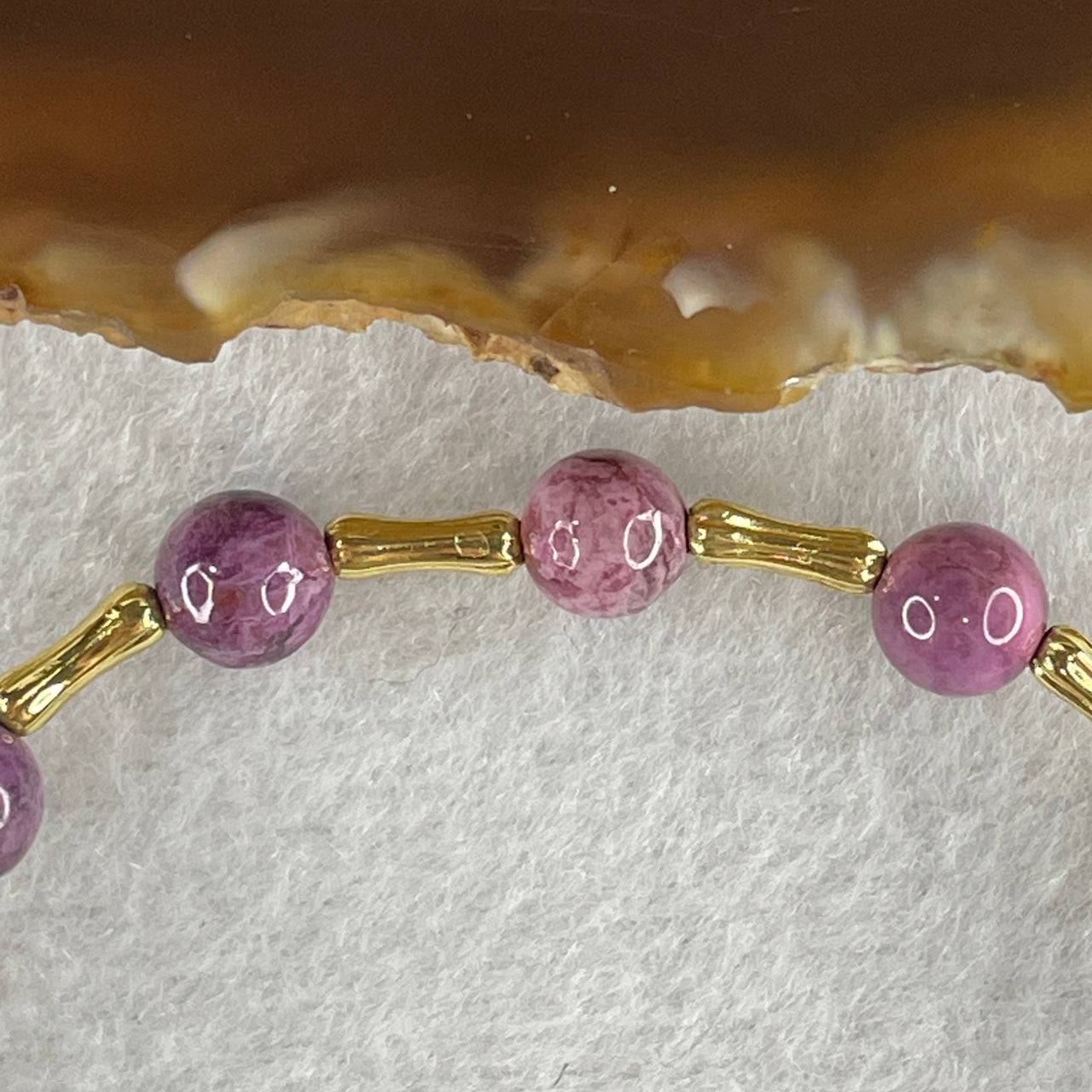 Natural Lepidolite Beads Bracelet with Charms 6.10g 15.5cm 6.3mm 14Beads