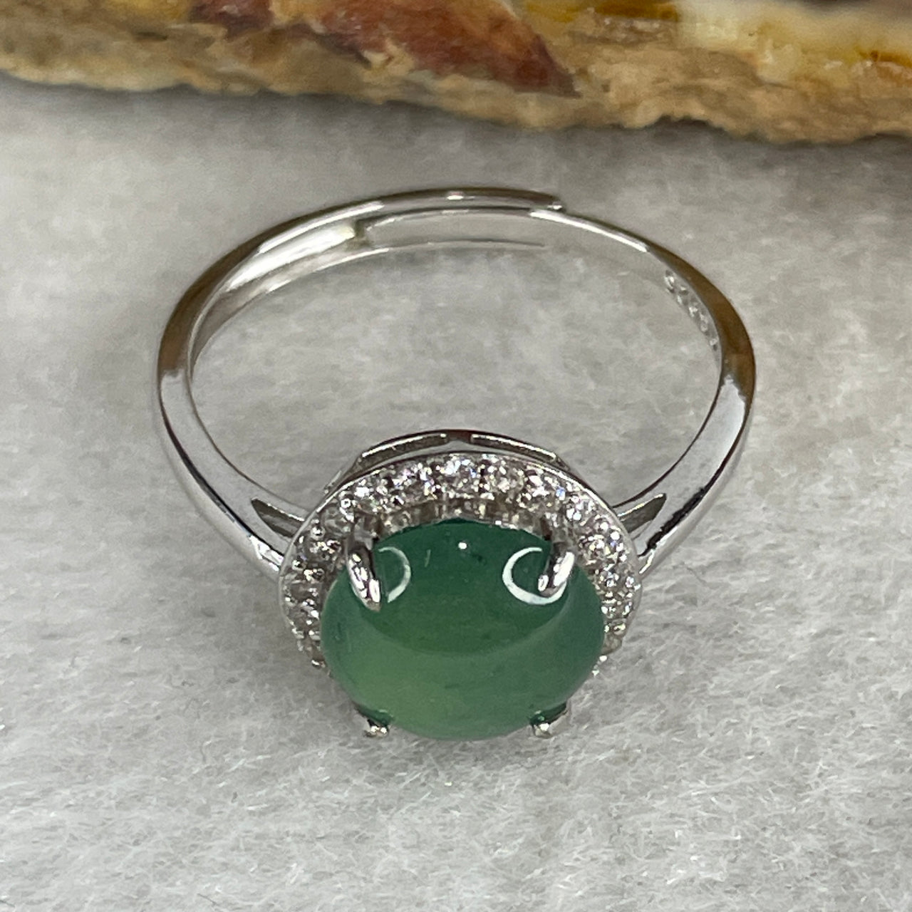 Type A Icy Light Blueish-Green Jadeite High-Dome Cabochon Ring | Liquid-Glass Translucent Cushion Orb | S925 Sterling Silver Setting | Adjustable Sizing (2.04g 8.6x8.3x4.0mm)