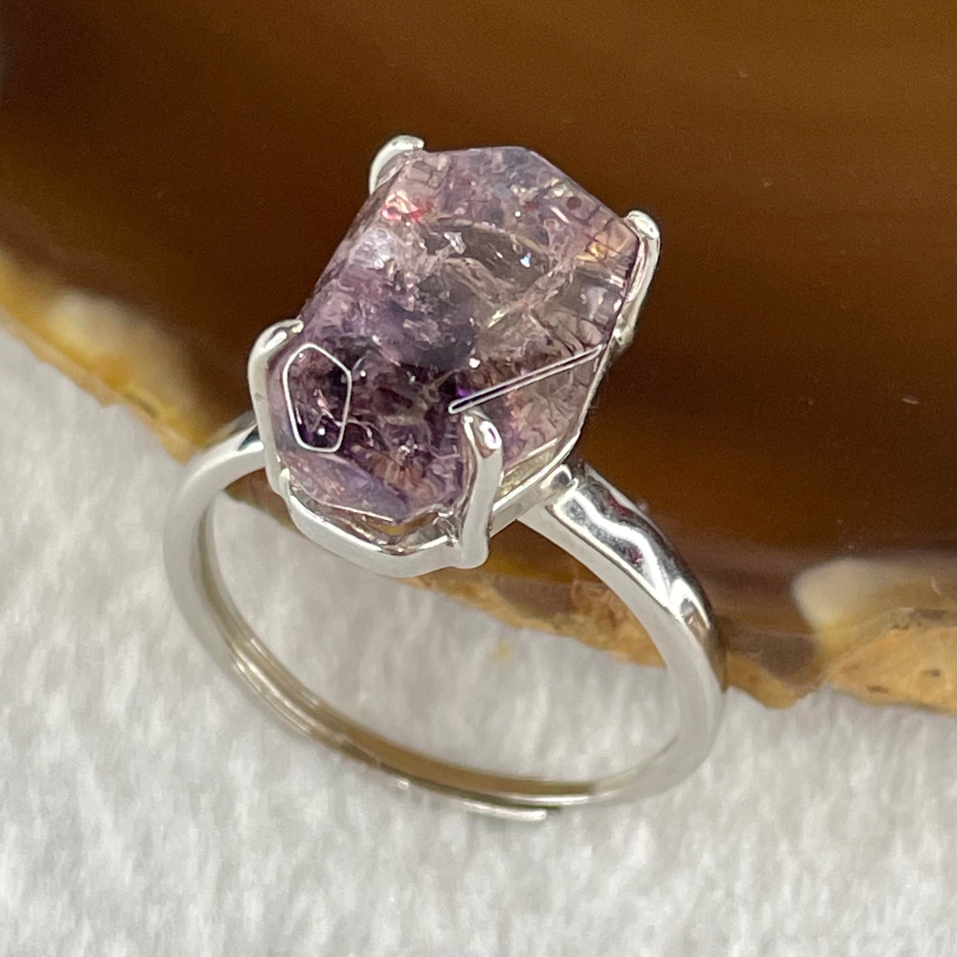 Natural Super 7 in S925 Sliver Ring (Adjustable Size) 3.21g 14.3 by 9.2 by 6.5mm - Huangs Jadeite and Jewelry Pte Ltd