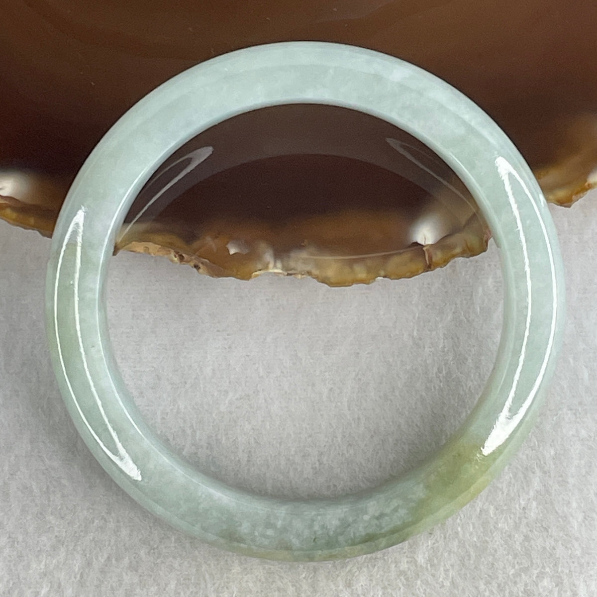 Certified Natural Type A Sky Blue & Yellowish Spot Jadeite Bangle | (47.46g | 53.7mm Inner Diameter | 11.1mm x 8.3mm | Close to Perfect | Throat, Solar Plexus, Crown & Heart Chakra Synergy, Wisdom & Wealth Magnet Anchor) - Huangs Jadeite and Jewelry Pte Ltd