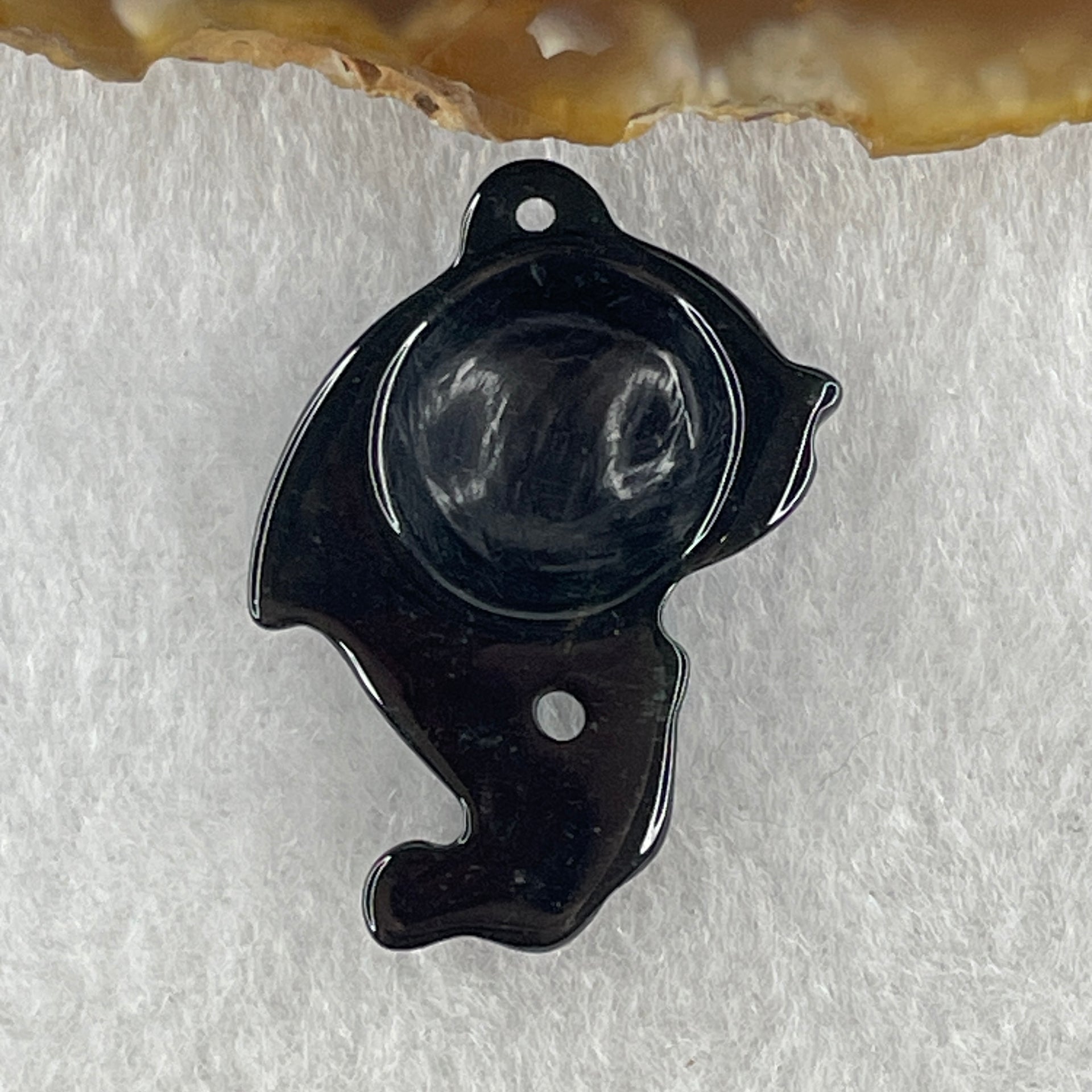 Type A Opaque Black Omphacite Dolphine Pendant Charm 4.34g 32.2 by 24.1 by 6.6mm - Huangs Jadeite and Jewelry Pte Ltd
