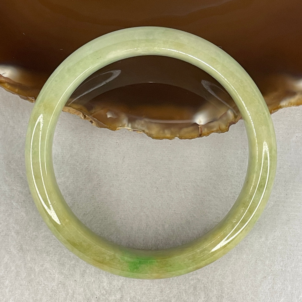 Natural Type A Jadeite Bangle | Green with Apple Green & Earthy Brown Piao Hua (49.36g | 55.8mm Inner Diameter | 12.5 x 8.0mm) (Slight External Rough)