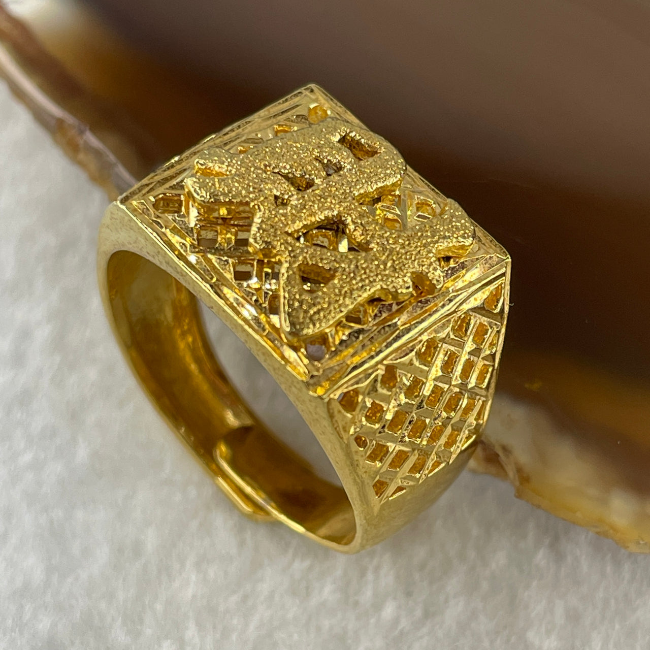 999 Gold Plated Ring (Adjustable Size) 7.26g 14.6 by 4.9mm - Huangs Jadeite and Jewelry Pte Ltd