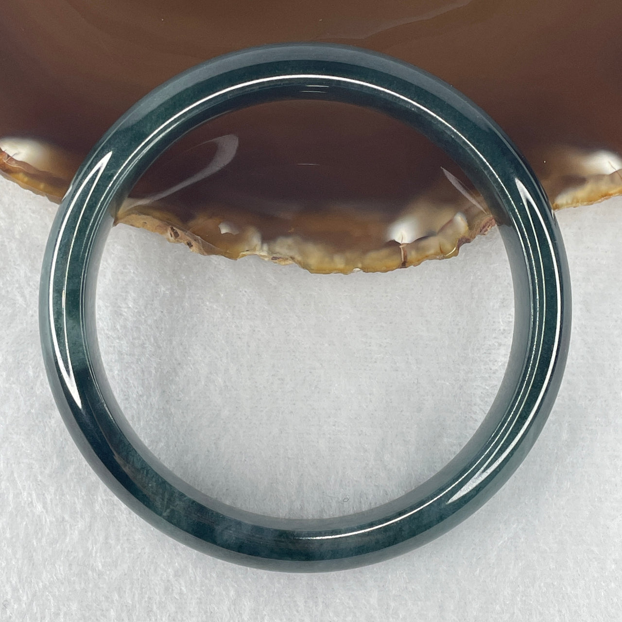 Certified Natural Type A Dark Blueish-Green Jadeite Bangle | Premium Round Court Silhouette | "Deep Horizon" Executive Command & Auric Shielding Bangle (51.93g 11.6x7.7mm | 61.2mm | Close to Perfect)