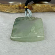 Type A Semi Icy Green Piao Hua Jadeite Shan Shui with Benefactor Gui Ren Pendent 13.79g 34.8 by 27.7 by 4.9mm - Huangs Jadeite and Jewelry Pte Ltd