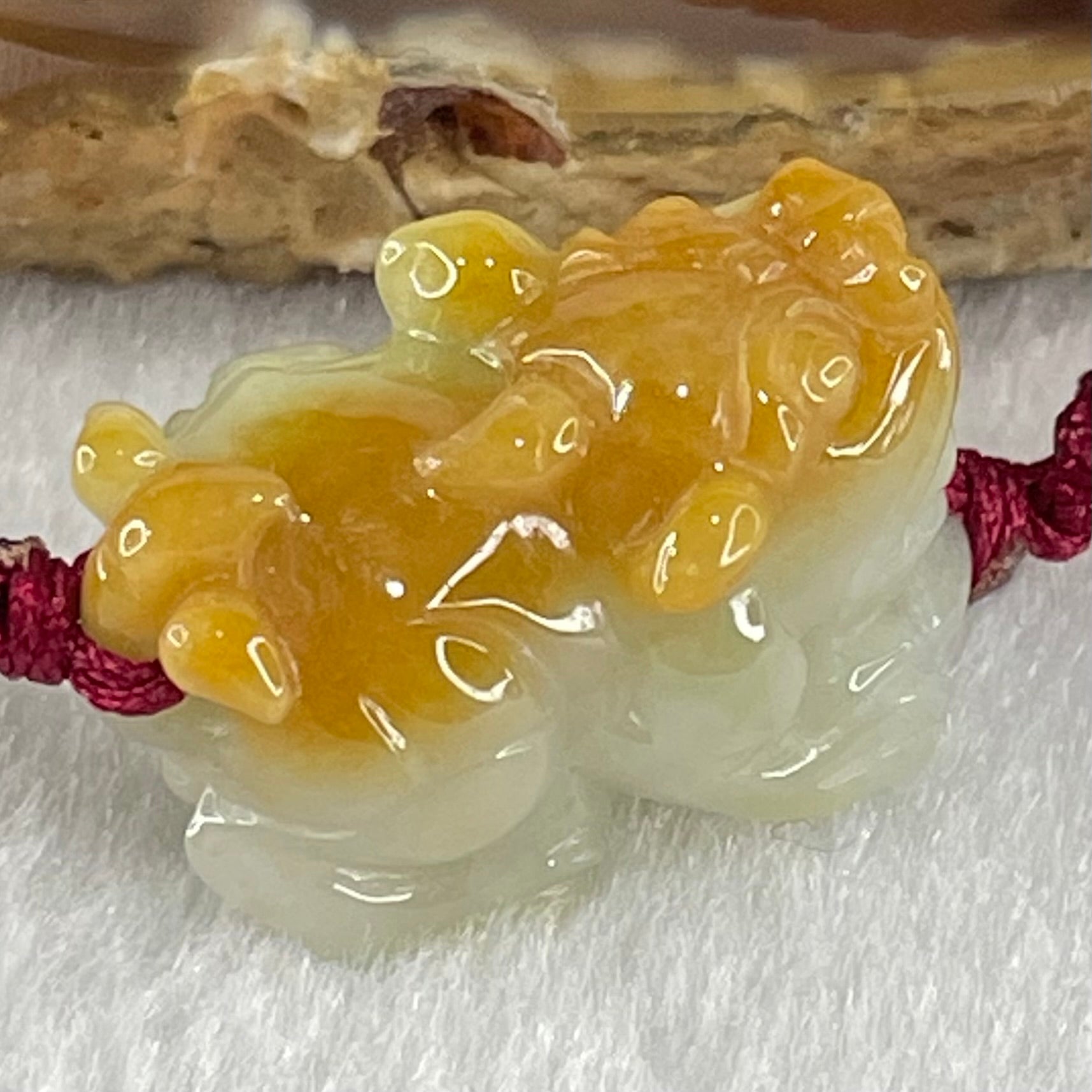 Type A Faint Green with Yellow Jadeite Male Pixiu String Bracelet 7.53g 23.5 by 13.2 by 13.8mm - Huangs Jadeite and Jewelry Pte Ltd