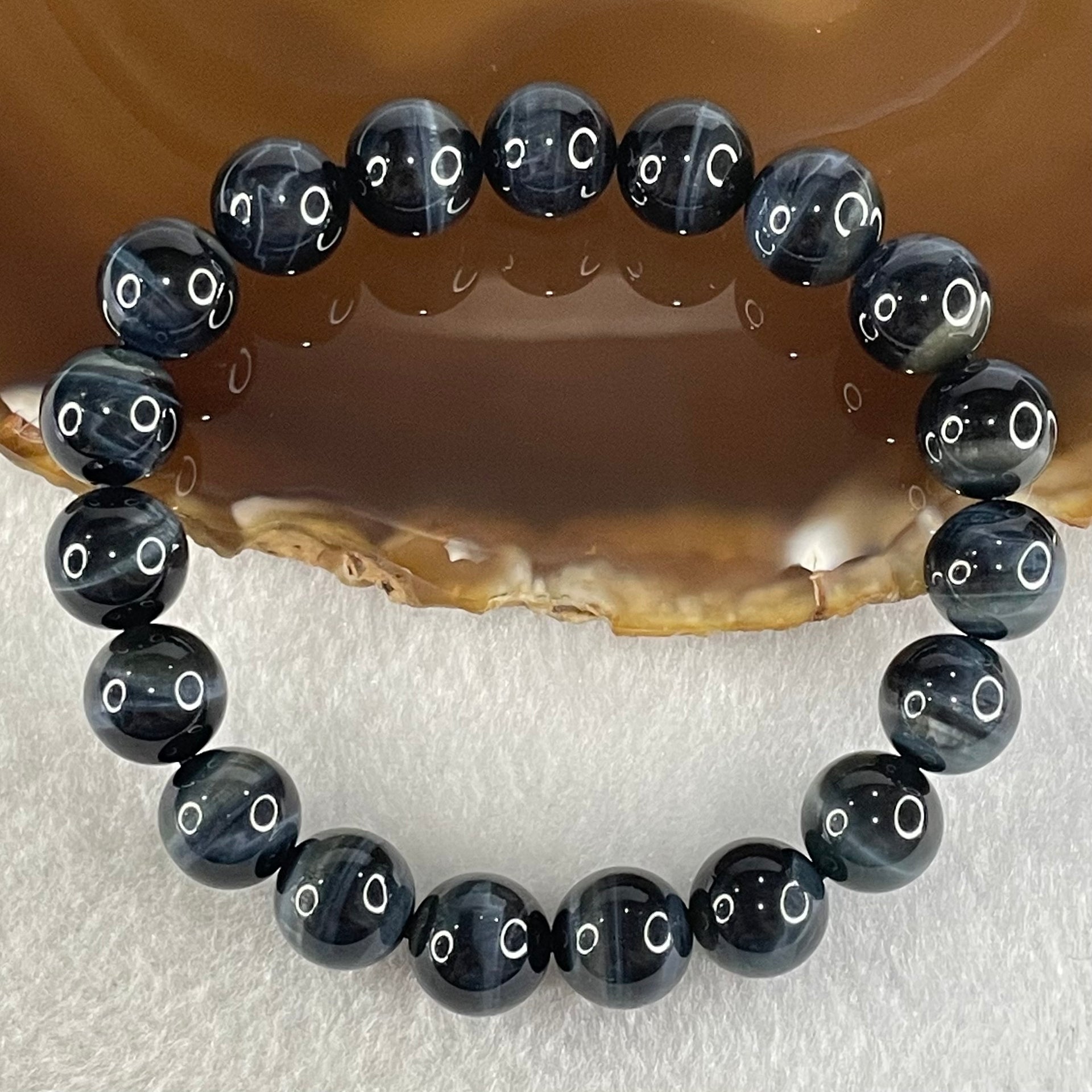 Natural Blue Tiger Eye Quartz Beads Bracelet 29.18g 16.5cm 10.5mm 19 Beads - Huangs Jadeite and Jewelry Pte Ltd