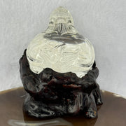 Natural Clear Quartz Dragon Turtle with Wooden Display 214.02g 78.8 by 66.1 by 75.6mm - Huangs Jadeite and Jewelry Pte Ltd
