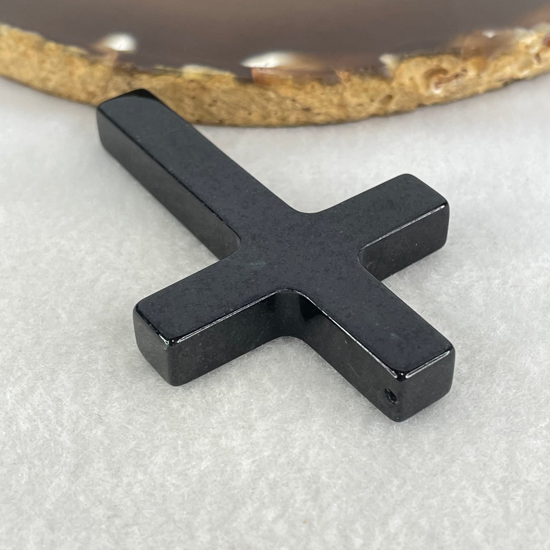 Type A Opaque Black Jadeite Cross Pendant 22.53g 64.7 by 41.6 by 7.7mm - Huangs Jadeite and Jewelry Pte Ltd