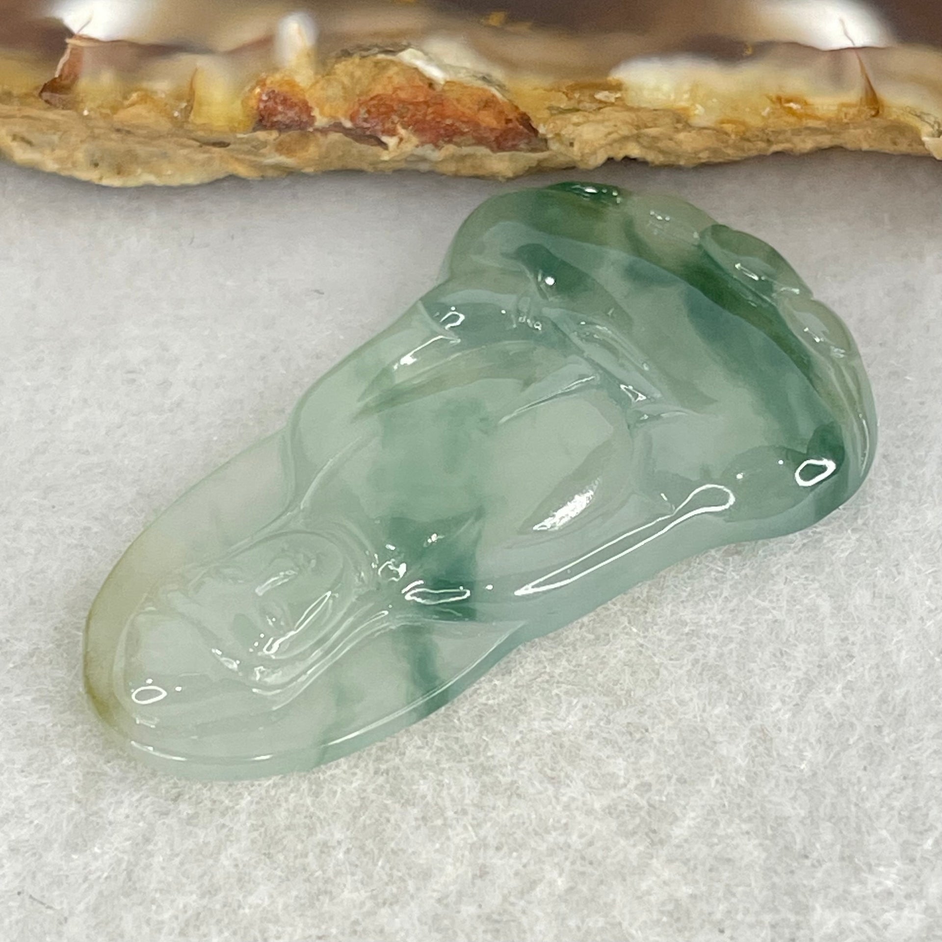 Type A Icy Light Green with Blueish Green Piao Hua Jadeite Guan Yin Pendant for Setting 6.27g 34.8 by 23.3 by 4.1mm - Huangs Jadeite and Jewelry Pte Ltd