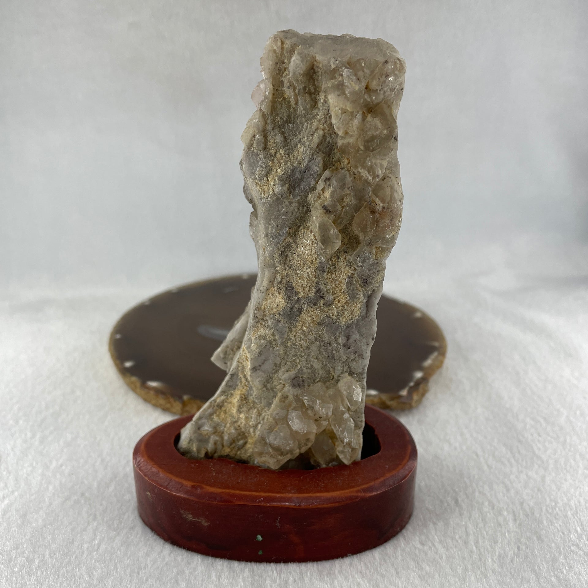 Natural Smoky Quartz Rough Irregular Shape Display in Wooden Stand 353.99g 90.7 by 60.9 by 142.8mm - Huangs Jadeite and Jewelry Pte Ltd