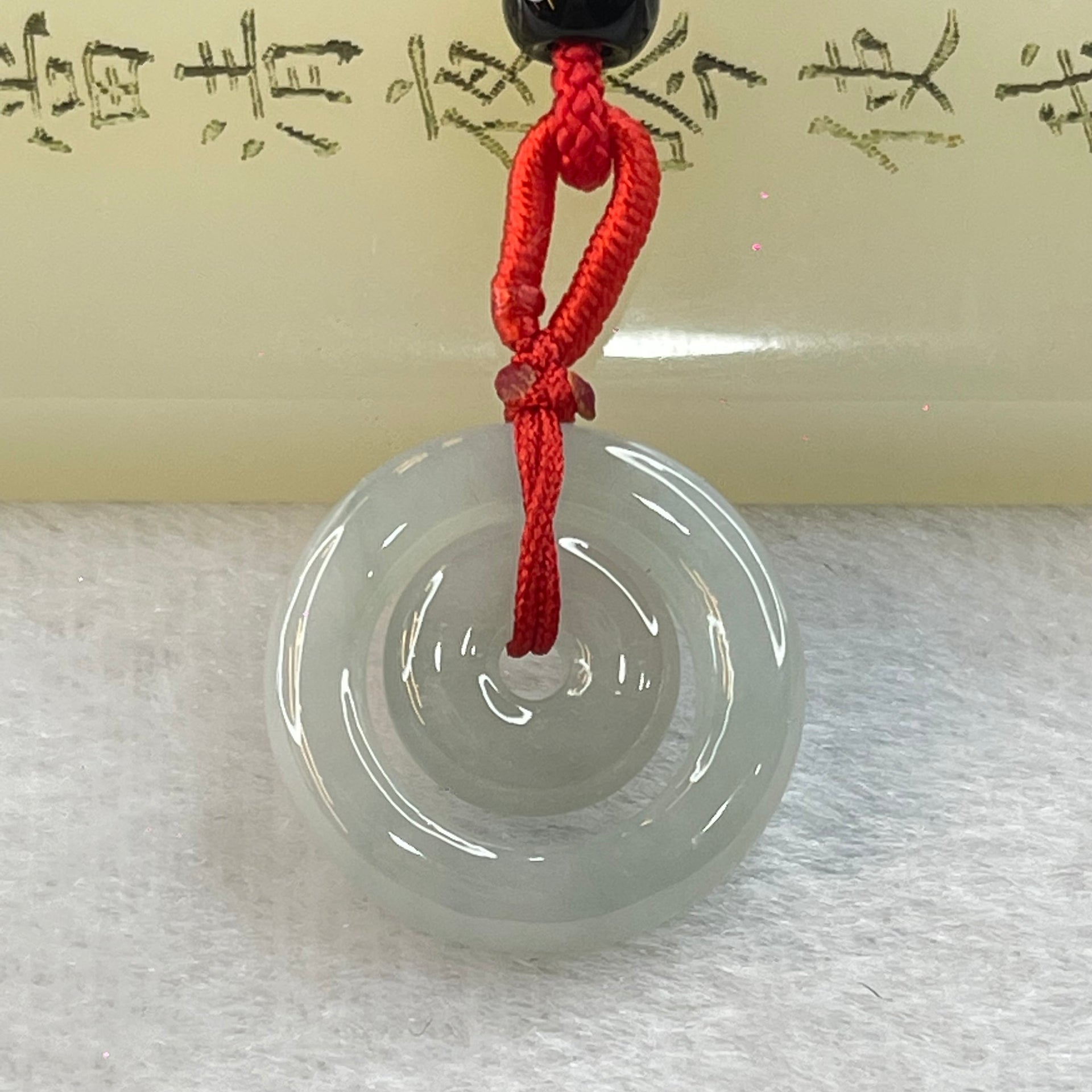 Type A Semi Icy Light Sky Blue Jadeite Double Ping An Kou Donut Necklace 5.43g 21.1 by 4.7mm / 11.7 by 4.2mm - Huangs Jadeite and Jewelry Pte Ltd