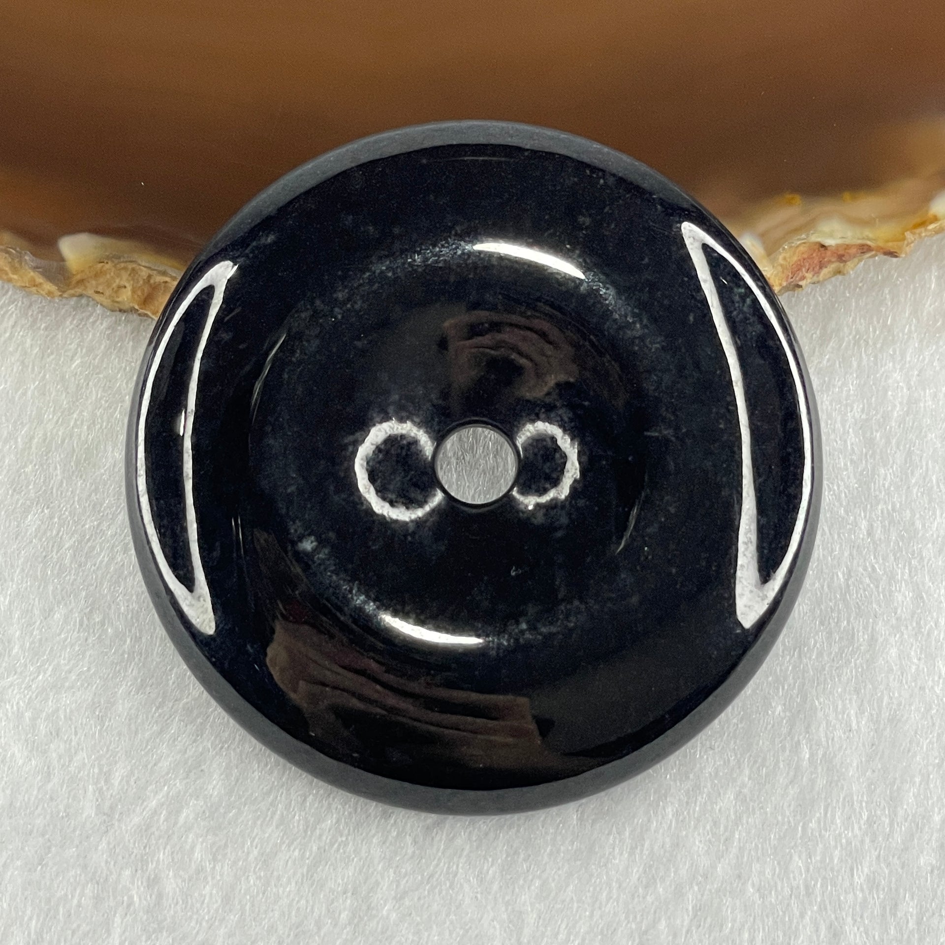 Type A Opaque Black Omphacite Jadeite Ping An Kou Donut Pendant 52.09g 50.3 by 9.8mm - Huangs Jadeite and Jewelry Pte Ltd