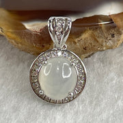 Type A Icy White Jadeite Pendant with Cubic Zirconia in S925 Sliver 1.75g 8.6 by 7.2 by 4.0mm - Huangs Jadeite and Jewelry Pte Ltd