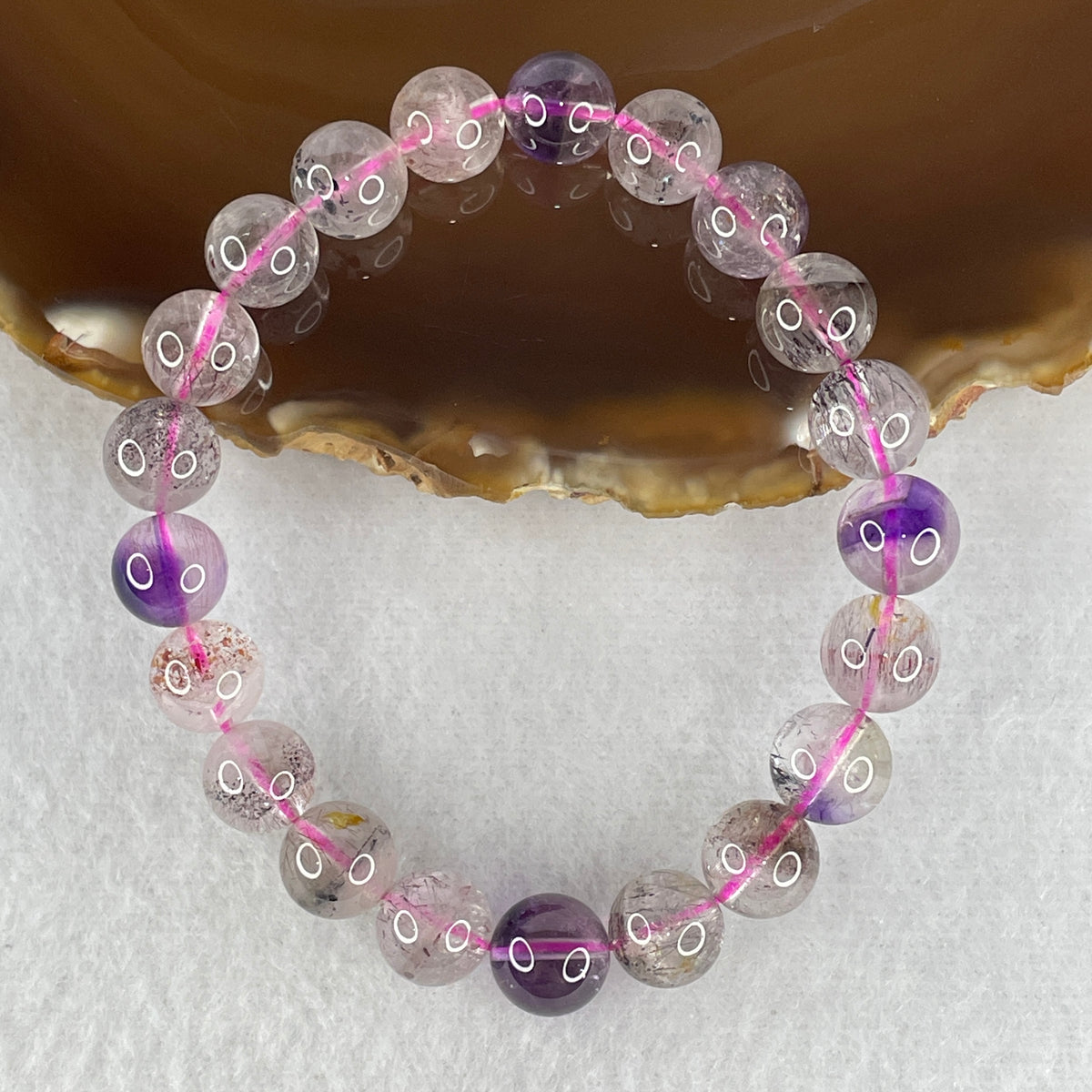 Certified Above-Average Grade Natural Super 7 Crystal Beads Bracelet | High-Density Multi-Bead Strand | Authentic Sacred Seven Multi-Mineral Inclusions Quartz Spiritual Catalyst & Auric Shield Bracelet (22.28g | 16cm Length | 9.4mm | 21 Beads)