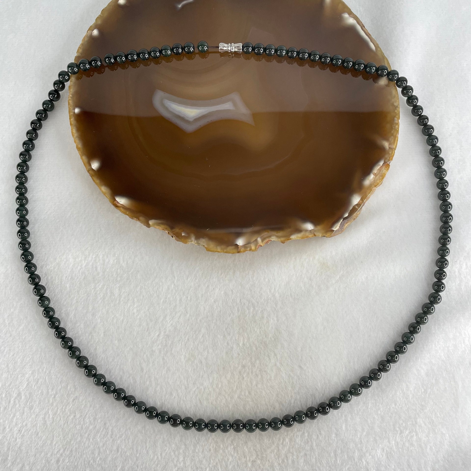 Rare High End Type A Fully Translucent Black Omphacite Jadeite Beads Necklace 34.77g 60cm 5.7mm 108 Beads - Huangs Jadeite and Jewelry Pte Ltd