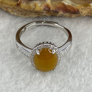 Type A Yellow Jadeite Ring in S925 Sliver with Cubic Zirconia 2.46g 10.0 by 7.5 by 3.0mm (Adjustable Size) - Huangs Jadeite and Jewelry Pte Ltd