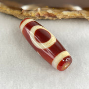 Natural Powerful Tibetan Old Oily Red White Agate One Eye Gold Metal Element Dzi Bead Heavenly Master (Tian Zhu) 一眼金天珠 10.45g 37.9 by 13.4mm - Huangs Jadeite and Jewelry Pte Ltd