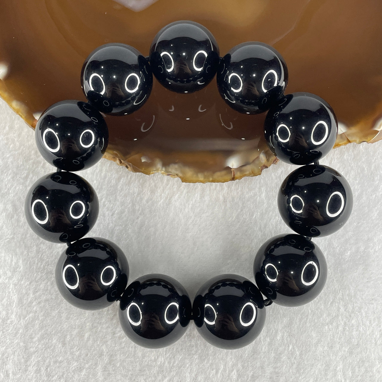 Natural Black Moldavite Meteorite Crystal Beads Bracelet 114.72g 16cm 20.4mm 11 Beads