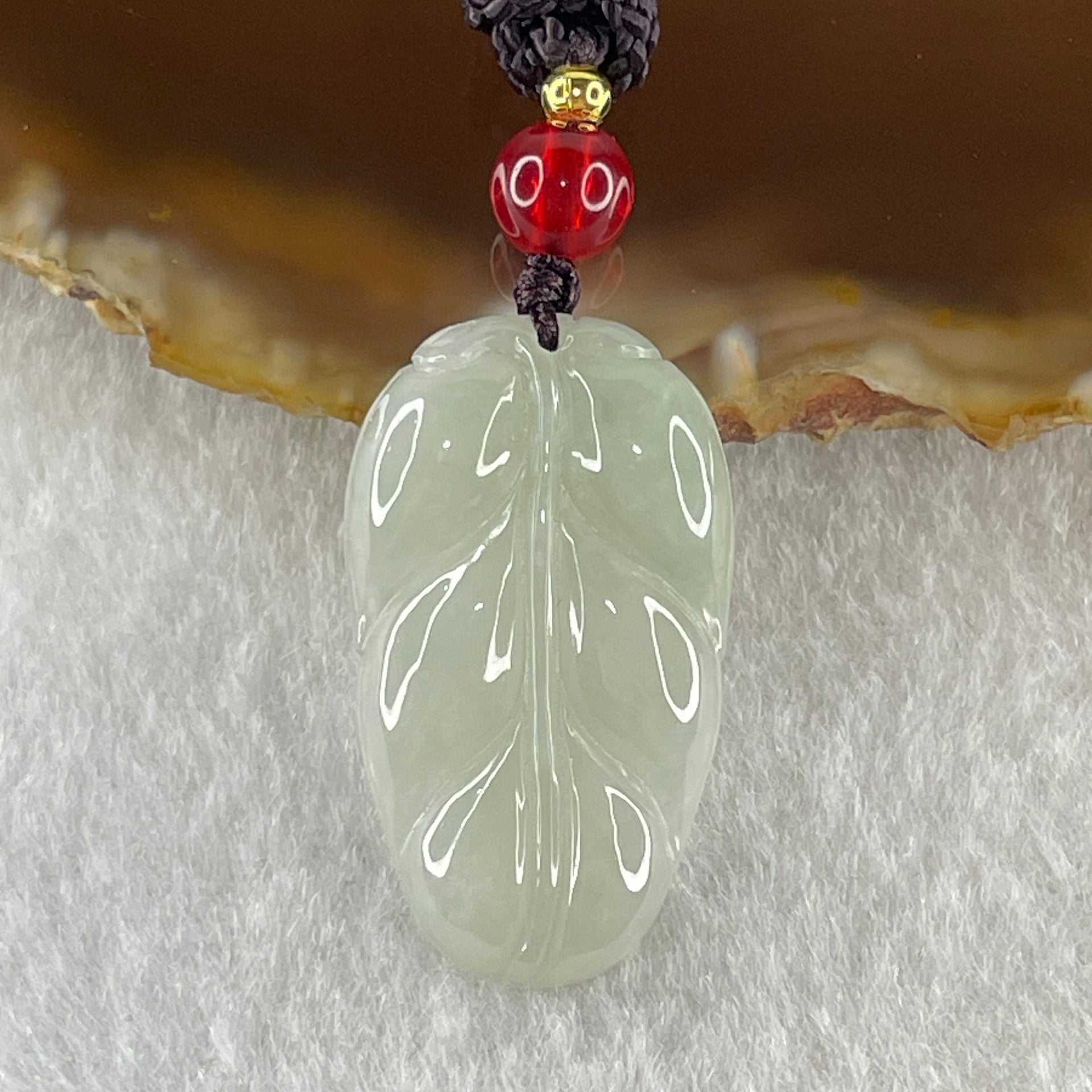 Natural Type A Faint Green Jadeite Leaf Pendant 4.77g 24.8 by 16.4 by 4.0mm - Huangs Jadeite and Jewelry Pte Ltd