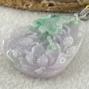 Type A Lavender with Spicy Green Patches Jadeite Lotus Flower and Double koi 51.34g 56.8 by 42.2 by 11.8mm - Huangs Jadeite and Jewelry Pte Ltd
