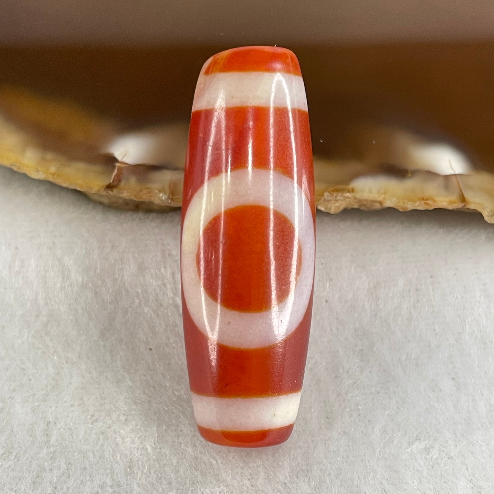 Natural Powerful Tibetan Old Oily Red White Agate One Eye Gold Metal Element Dzi Bead Heavenly Master (Tian Zhu) 一眼金天珠 11.08g 10.25g 37.9 by 13.2mm - Huangs Jadeite and Jewelry Pte Ltd