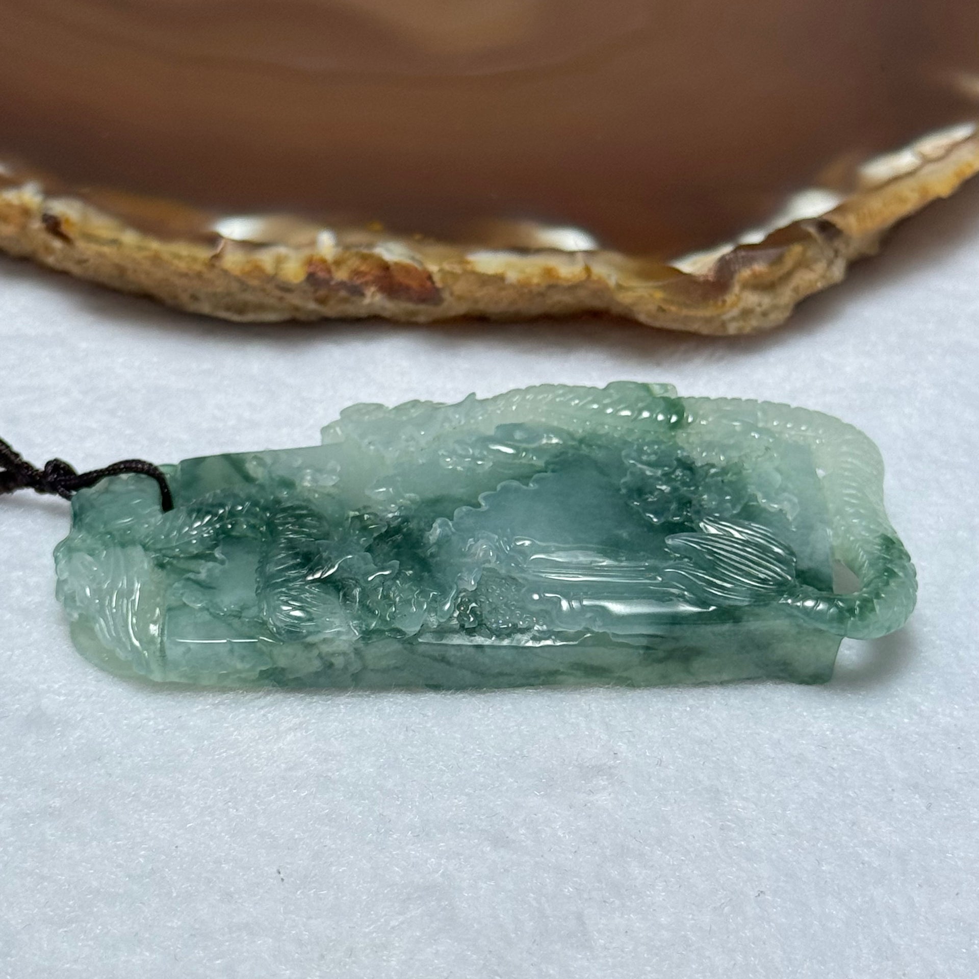 Grandmaster Certified Type A ICY Light Green Lavender and Blueish Green Piao Hua Jadeite Dragon Shan Shui Pendent 55.70g 75.6 by 34.8 by 10.8mm - Huangs Jadeite and Jewelry Pte Ltd