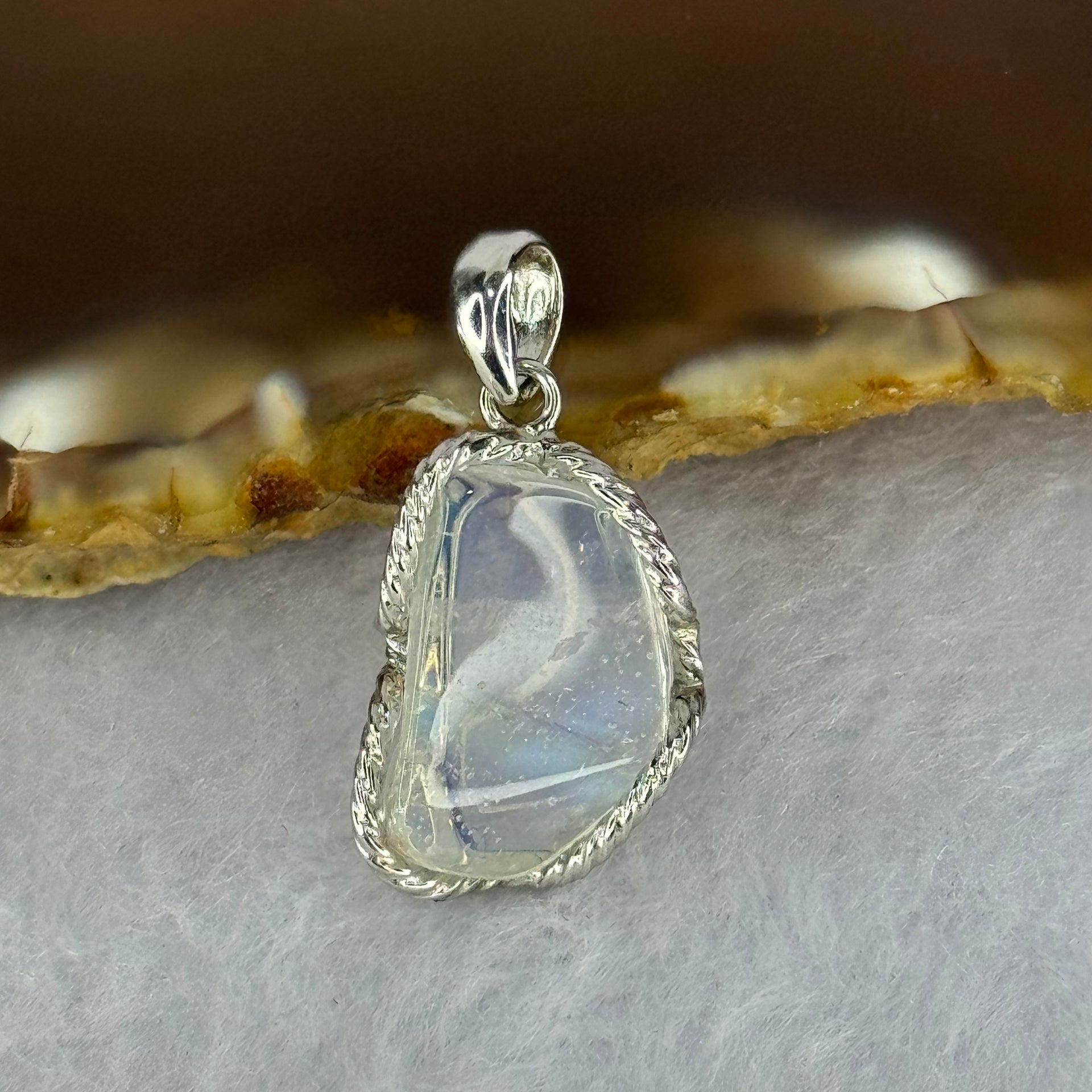Natural Madagascar Blue Moonstone in S925 Silver Pendant 2.25g 15.5 by 10.0 by 4.1mm - Huangs Jadeite and Jewelry Pte Ltd