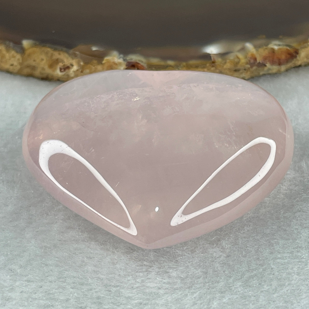 Above Average Grade Natural Rose Quartz Heart Shape Display 68.30g 48.2 by 54.5 by 19.0mm