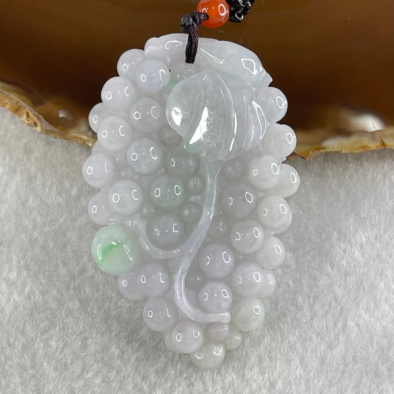 Grandmaster Type A Light Lavender with Green Patch Jadeite Grapes Pendant 《多子多福》 42.08g 60.7 by 39.0 by 11.8mm - Huangs Jadeite and Jewelry Pte Ltd