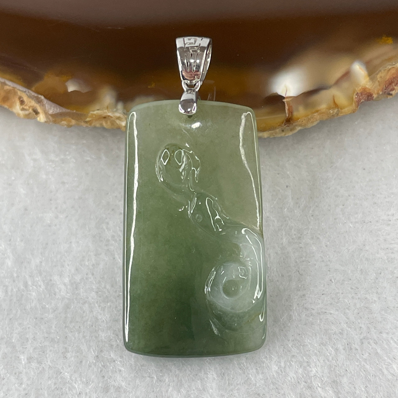 Certified Natural Type A Semi-Icy Green & Lavender Spot Jadeite Wu Shi Pai Pendant | Premium S925 Sterling Silver Setting | Authentic Myanmar Feicui Zodiac Snake Protection Amulet (4.93g | 30.0x16.9x5.0mm)