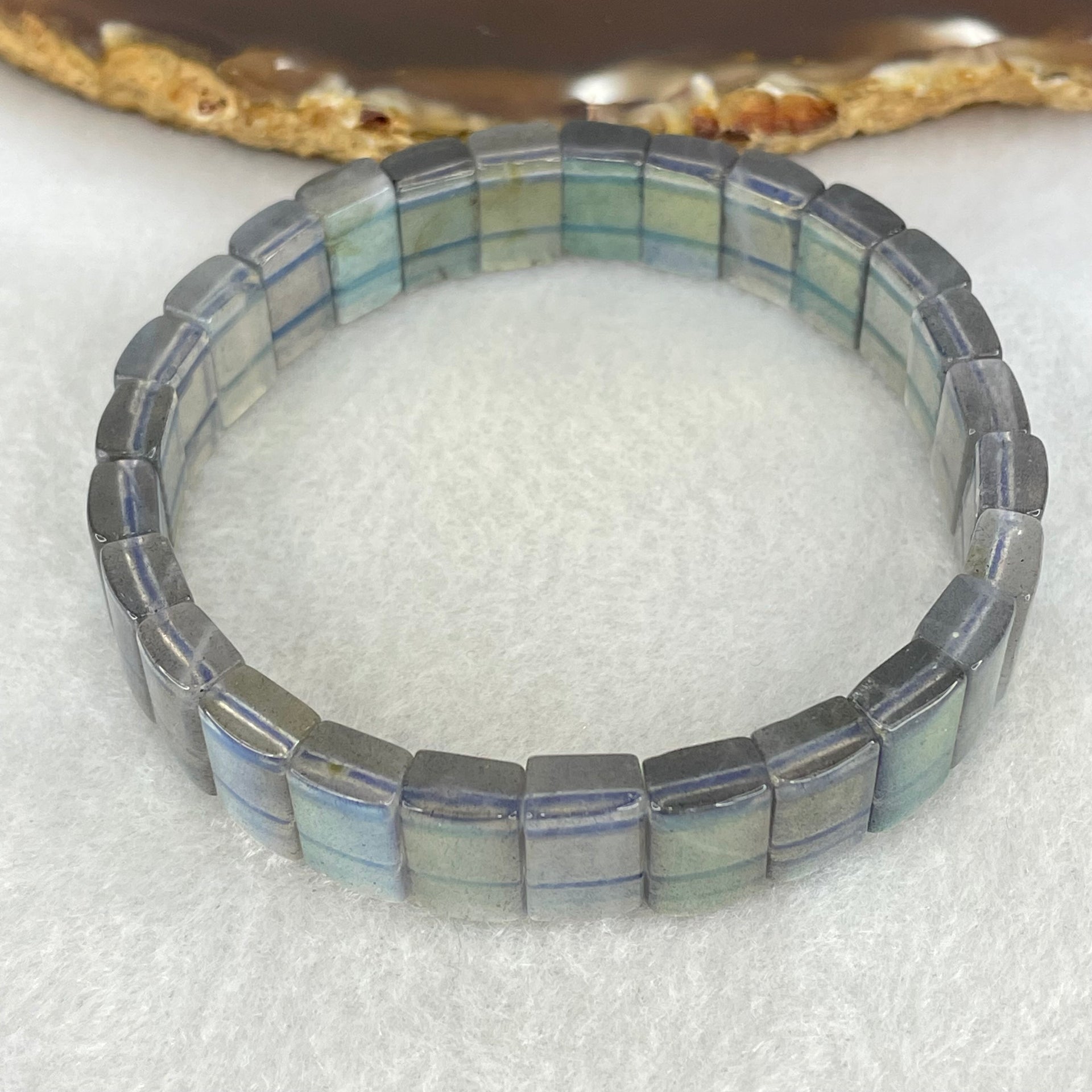 Good Grade Natural Labradorite Shou Pai Bracelet 27.816g 17.5cm 11.9 by 7.6mm 27pcs - Huangs Jadeite and Jewelry Pte Ltd