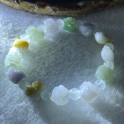 Natural Type A Multi Tone Green with Lavender and Yellow Jadeite Pig Shape Charms with Crystal Beads Bracelet 21.84g 15cm 12.1mm 11 Piglets - Huangs Jadeite and Jewelry Pte Ltd