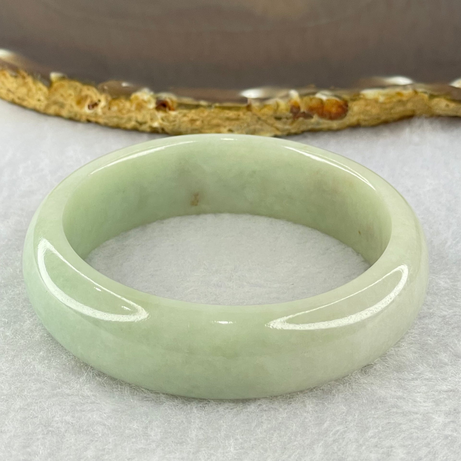 Type A Light Green with Yellow Spots Jadeite Bangle Internal Diameter 54.9mm 68.52g 16.4 by 8.7mm (Close to Perfect) - Huangs Jadeite and Jewelry Pte Ltd