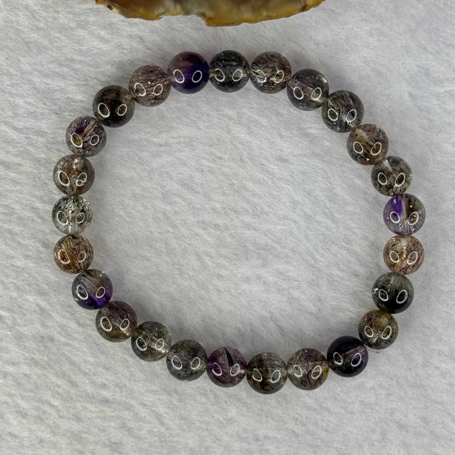 Rare Very Good Grade Natural Transparent Yellowish Black Super 7 Beads Bracelet 非常好的等级天然透明深黄黑色超级七珠手链 12.70g 14.5cm 7.3mm 25 Beads - Huangs Jadeite and Jewelry Pte Ltd