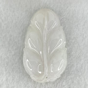 Type A White Jadeite Leaf Pendant 9.78g 40.5 by 23.9 by 6.3mm - Huangs Jadeite and Jewelry Pte Ltd