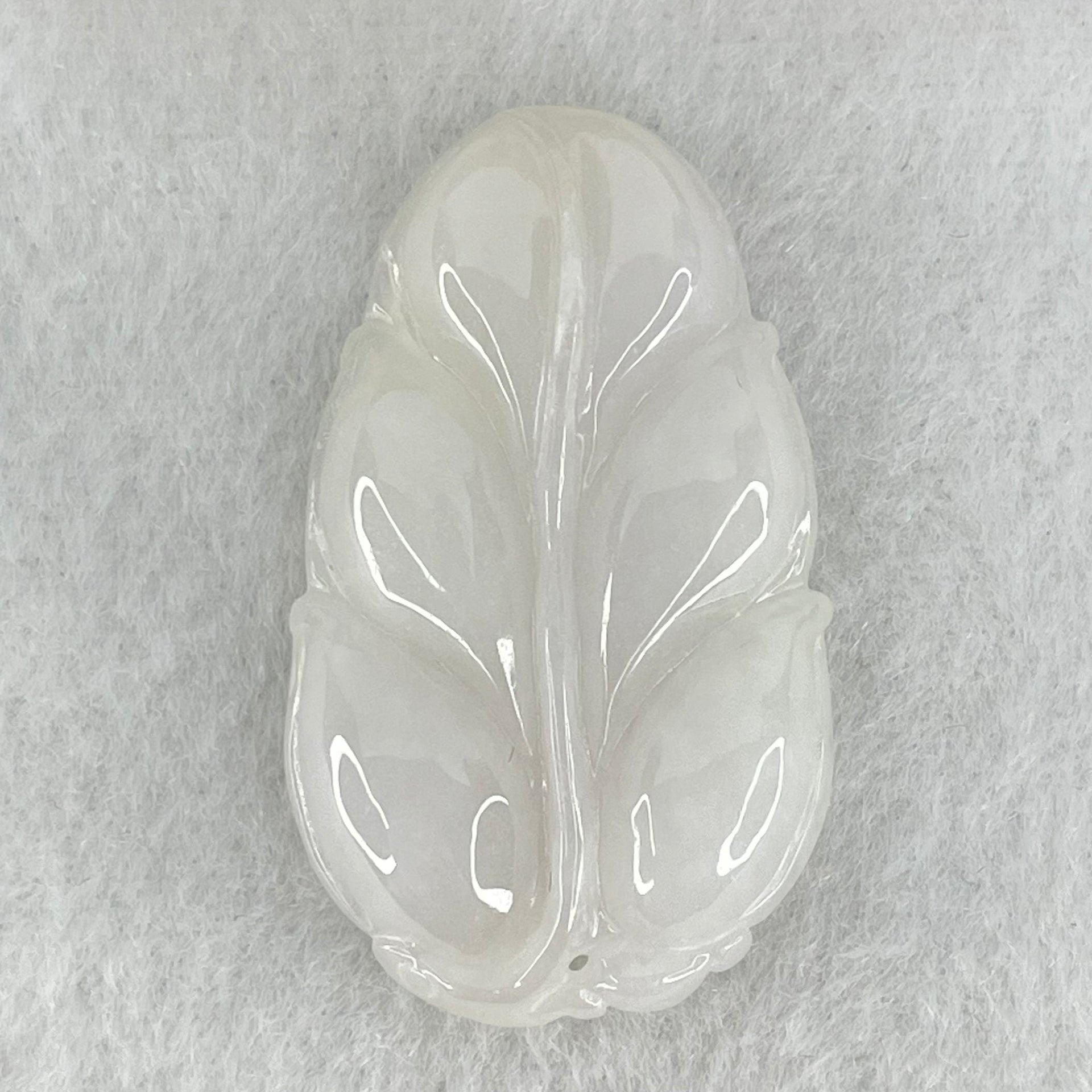 Type A White Jadeite Leaf Pendant 9.78g 40.5 by 23.9 by 6.3mm - Huangs Jadeite and Jewelry Pte Ltd