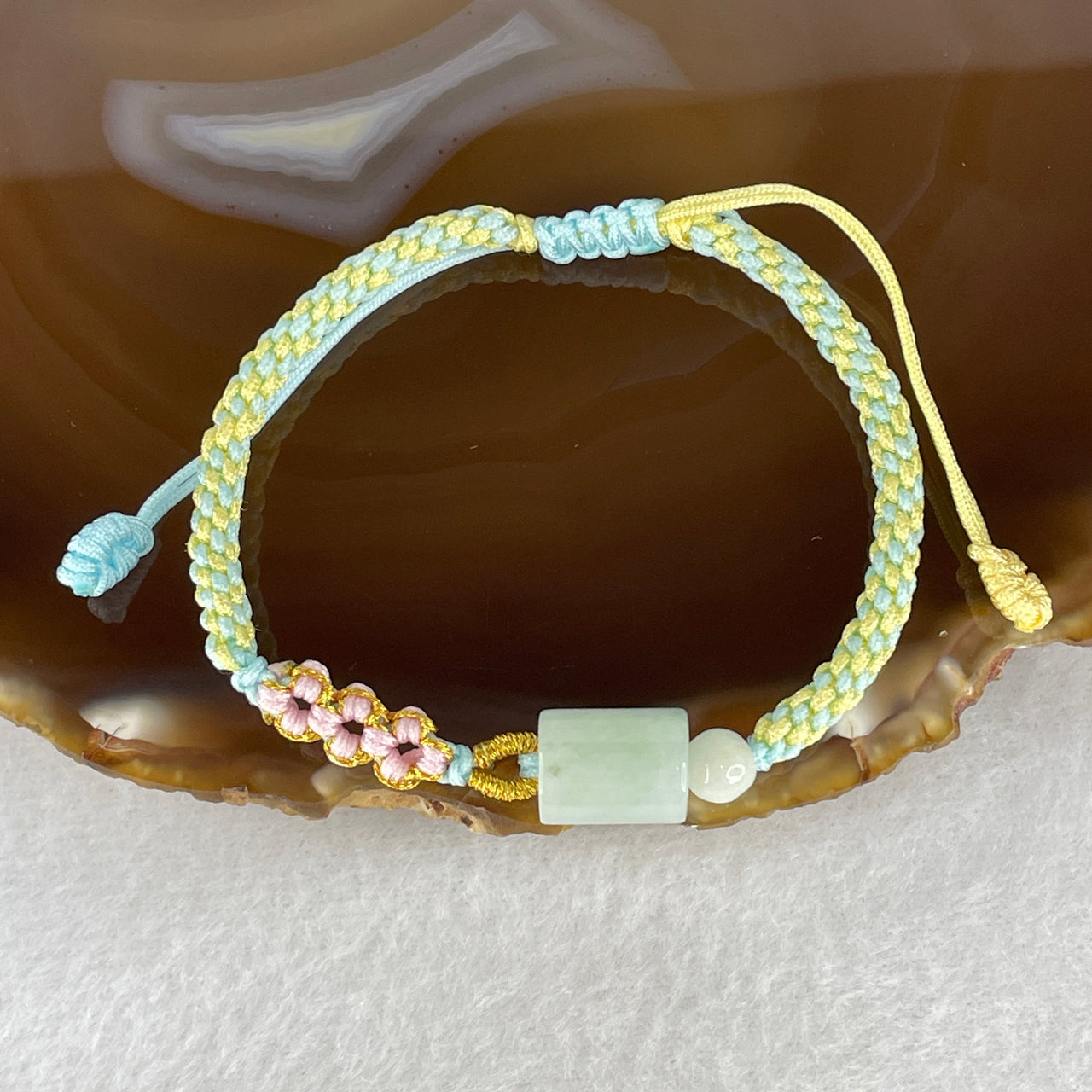 Natural Type A Light Blueish Green Jadeite Lulutong 11.6x8.9mm Bracelet | Adjustable 14-20cm Minimalist Barrel Bead Career & Wealth Talisman (3.56g)