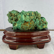 Natural Malachite Raw Stone Specimen Display in Wooden Stand 1,045.7g 160.0 by 114.1 by 12.0mm - Huangs Jadeite and Jewelry Pte Ltd