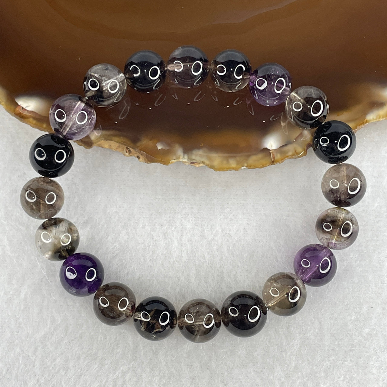 Certified Above Average Natural Fully Transparent Black Super 7 Crystal Bead Bracelet | (29.52g 10.6mm | 17cm Wrist Sizing | 20 Beads)